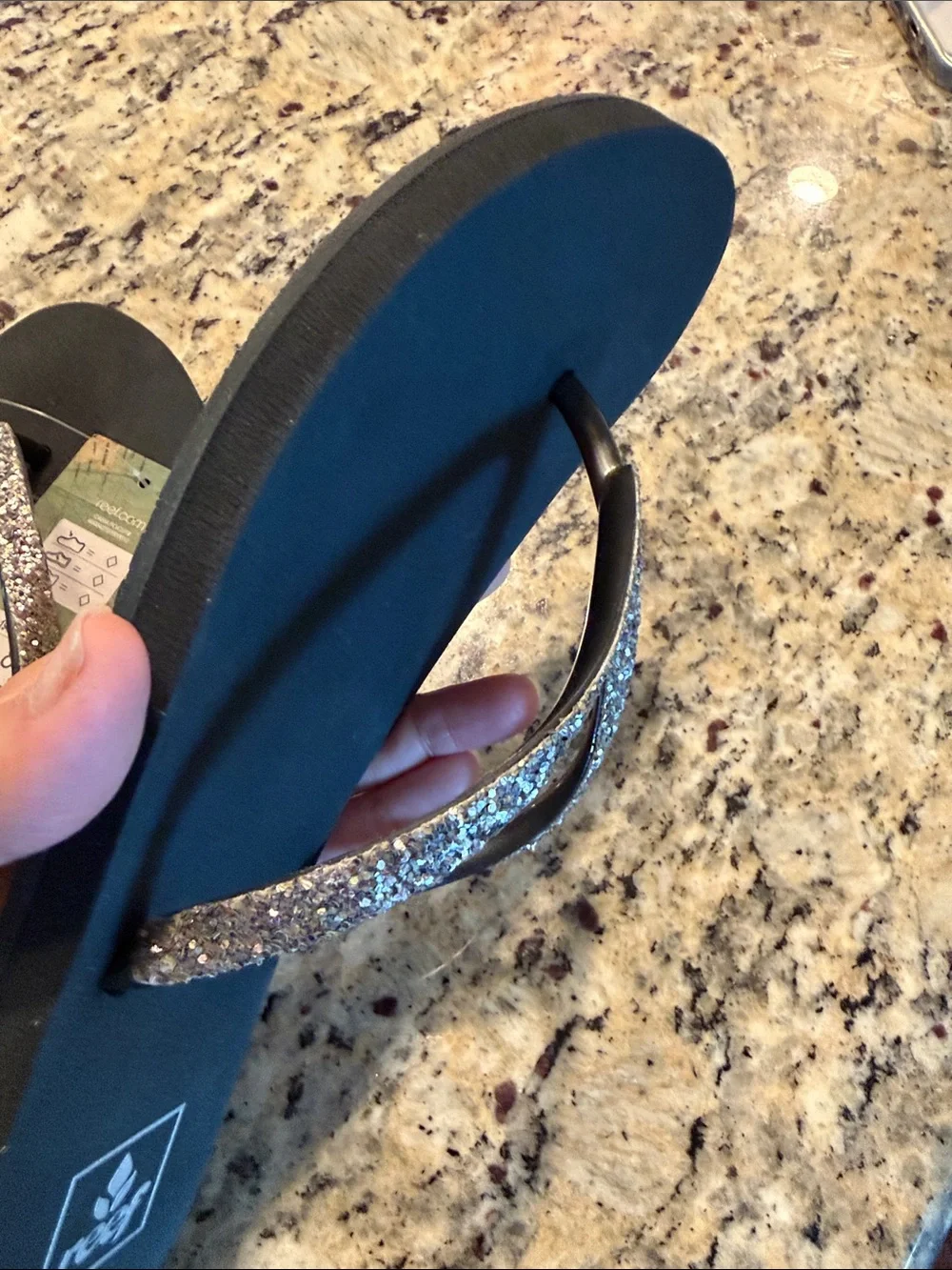 Reef Women’s Black Sandals with Silver Glitter Straps